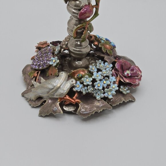 Vintage Kirks Folly Silver Enamel Jeweled Forget Me Not Votive Candle Holder Set - Picture 5 of 15